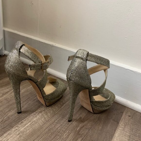 Jimmy Choo Kayak Gold Glitter Platform EU 37 US 7 - Picture 2 of 6